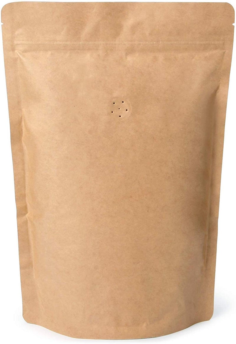 EverPack 250g / 8oz / Â½lb Kraft Paper Stand Up Coffee Bag Pouch. Round Bottom, Zip Lock, Degassing Valve and Heat Seal-able. Pack of 10 - Image 1
